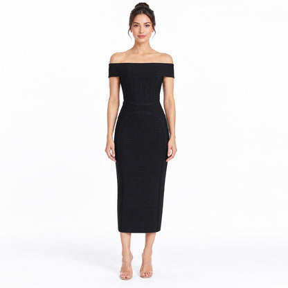 Structured Bandage Off-The-Shoulder Dress - Onyx Black