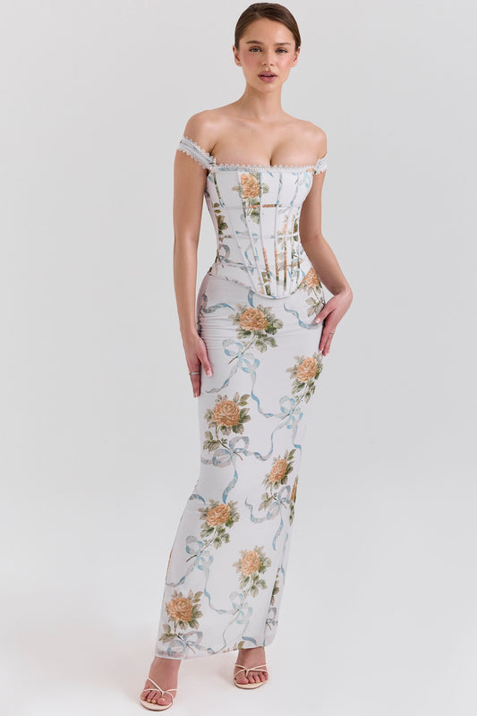Vintage-Inspired Rose Floral Corset Gown