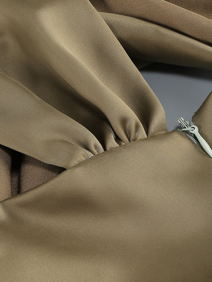 Asymmetrical Twisted Cutout Satin Gown - Luminous Olive