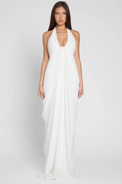 Thalia Draped Halter Maxi Gown with Plunging Neckline