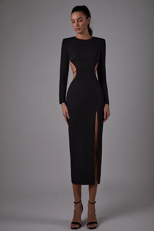 Obsidian Power Shoulder Cutout Midi Dress