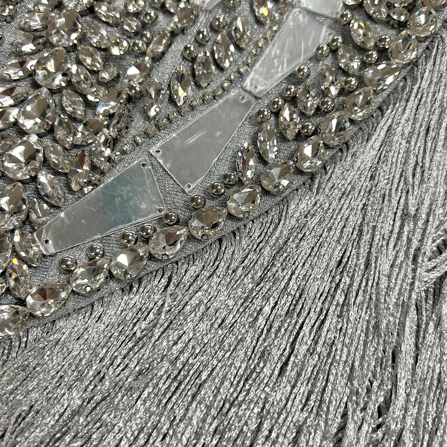 Mirrored Crystal & Beaded Fringe Corset Gown - Silver