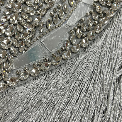 Mirrored Crystal & Beaded Fringe Corset Gown - Silver