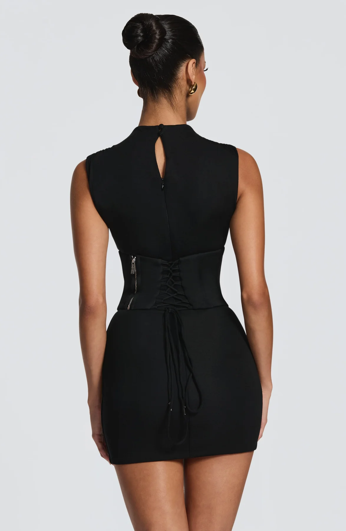 Black High Neck Corset-Style Mini Dress