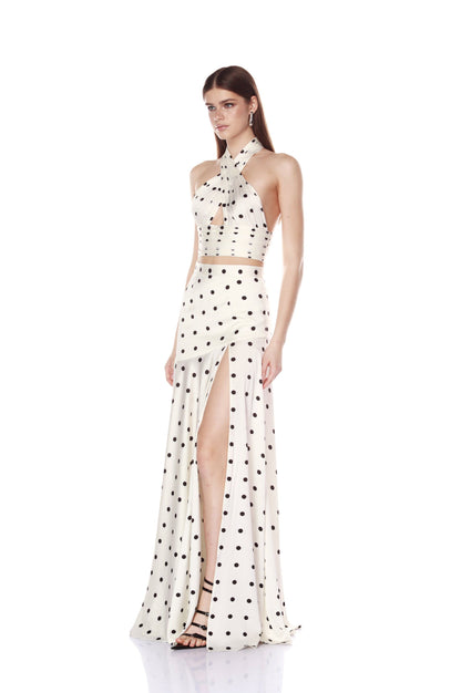 Ivory and Black Polka Dot Halter Two-Piece Set