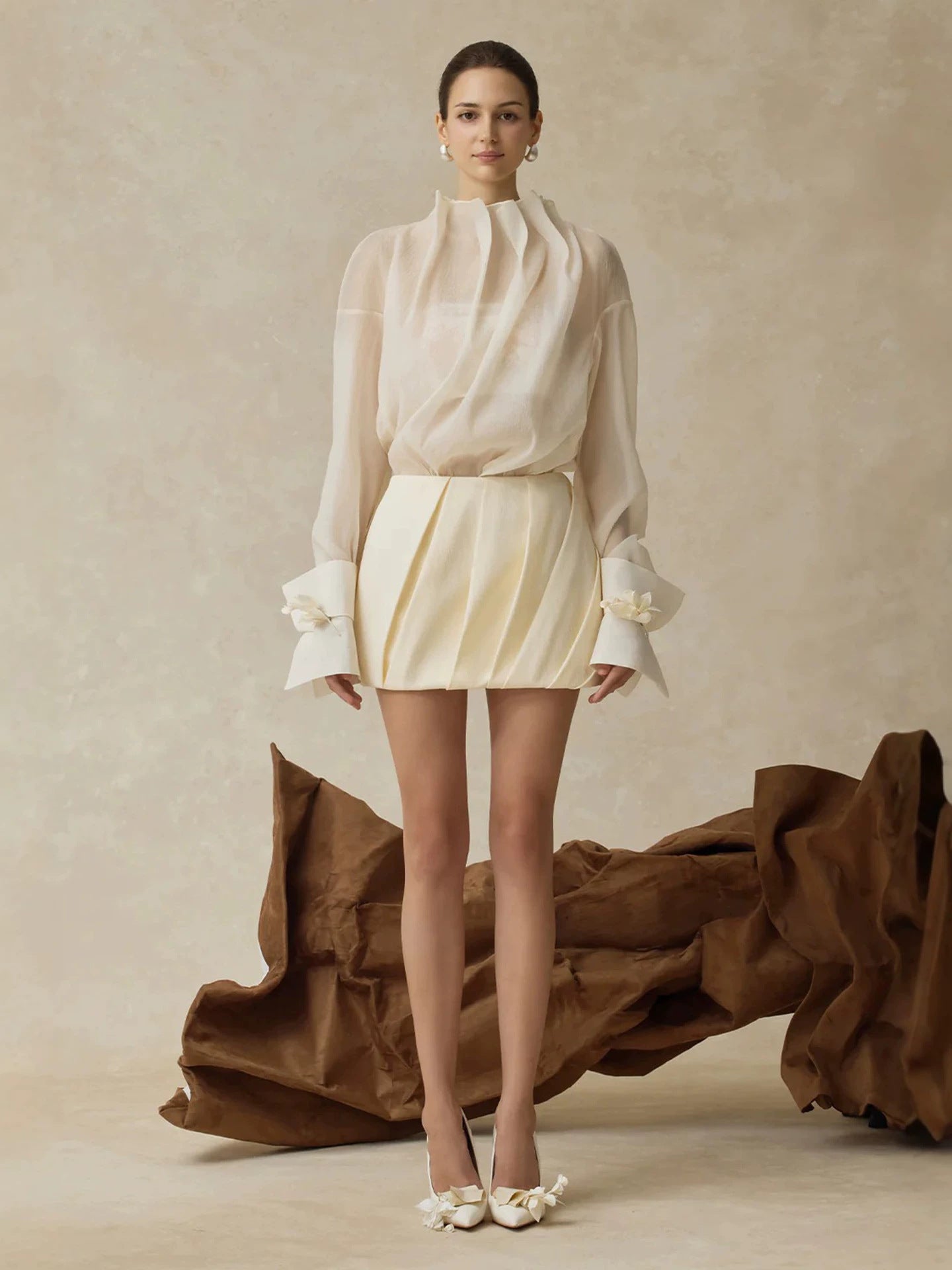Vintage-Inspired Lace Peplum Skirt Set - Ivory