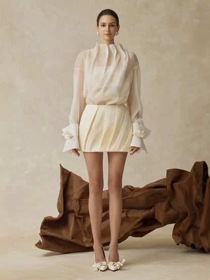 Vintage-Inspired Lace Peplum Skirt Set - Ivory