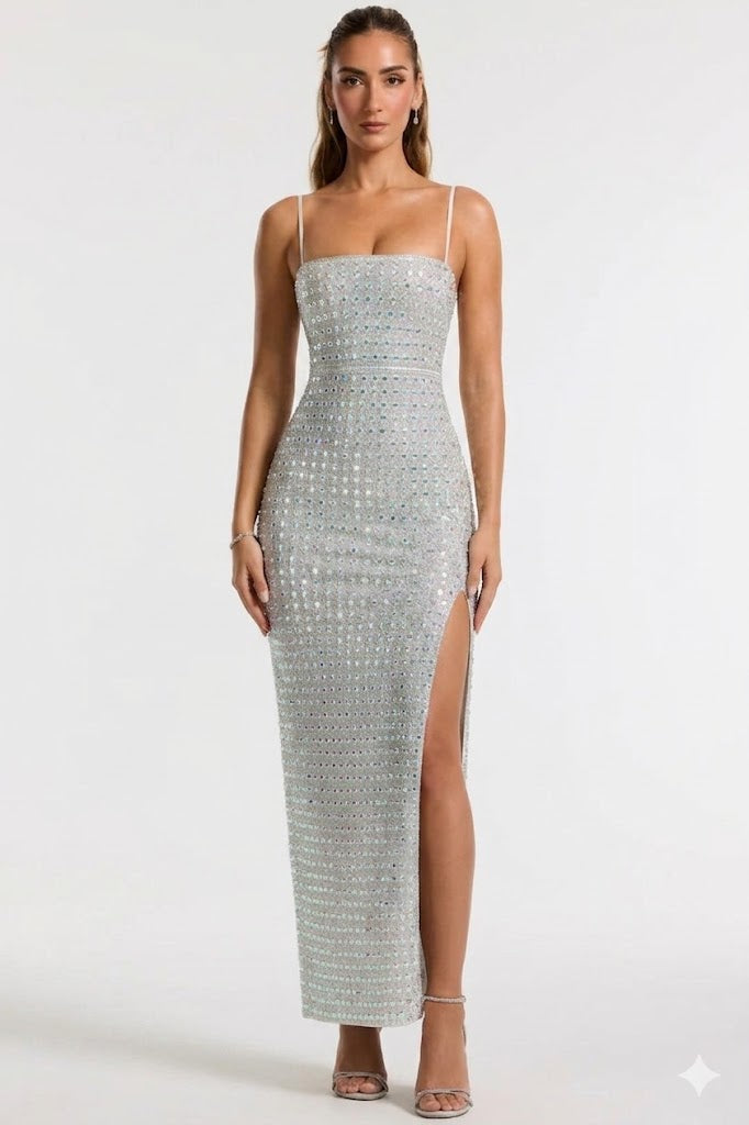 Radiant Rhinestone Spaghetti Strap Evening Gown