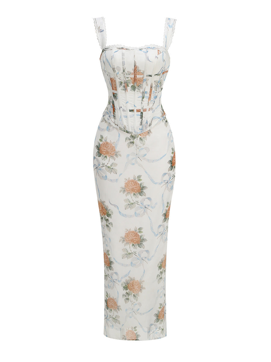 Vintage-Inspired Rose Floral Corset Gown