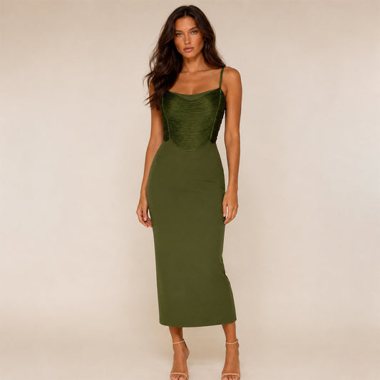 Structured Ruched Bodice Dress - Deep Burgundy
