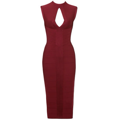 Sophisticated Cut-Out Midi Bandage Dress in Burgundy