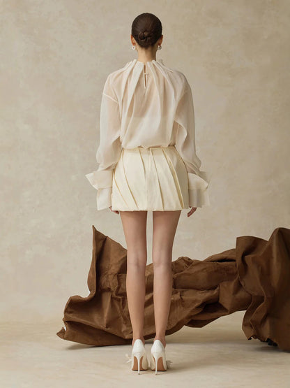 Vintage-Inspired Lace Peplum Skirt Set - Ivory