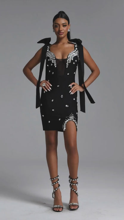 Embellished Bow-Strap Mini Dress