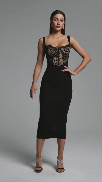 The Noir Chantilly Bustier Midi