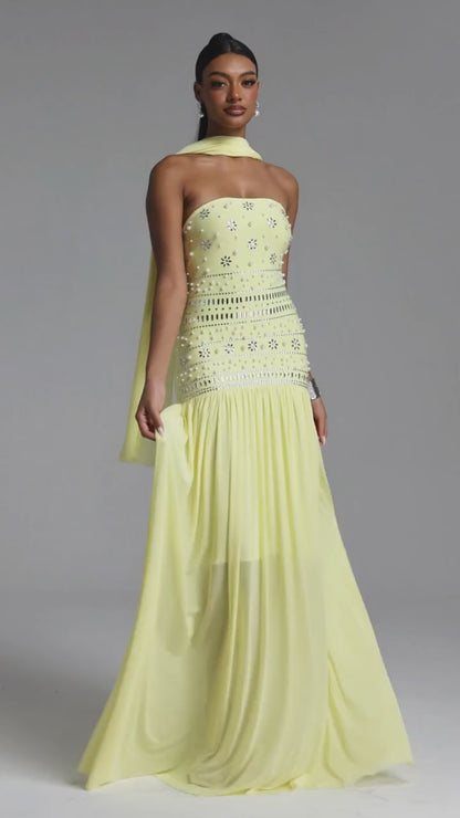 Radiant Embellished Strapless Chiffon Gown