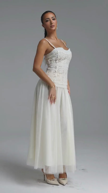 Ivory Lace Corset and Chiffon Maxi Dress
