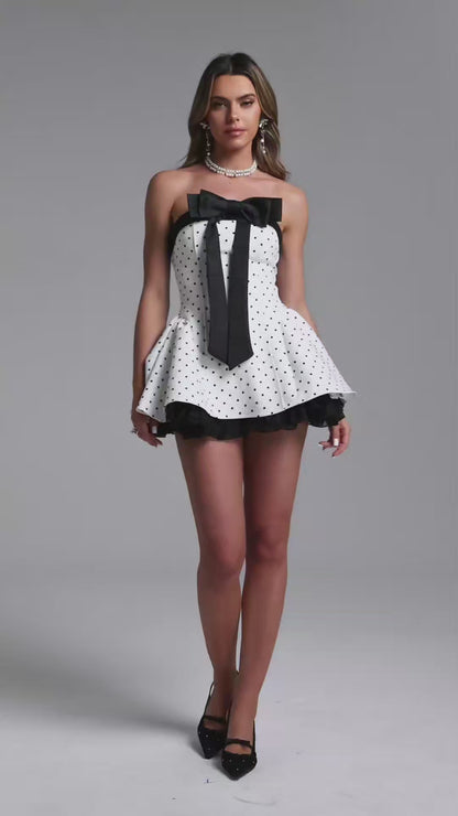The Midnight Bow Mini: Polka Dot Babydoll Dress