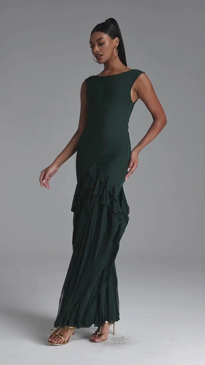 Inya Chic Contour Sheer Ribbon Stripe Bandage Maxi Dress