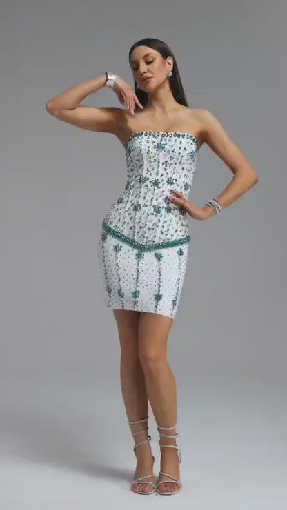 Crystal Embellished Strapless Corset Mini Dress