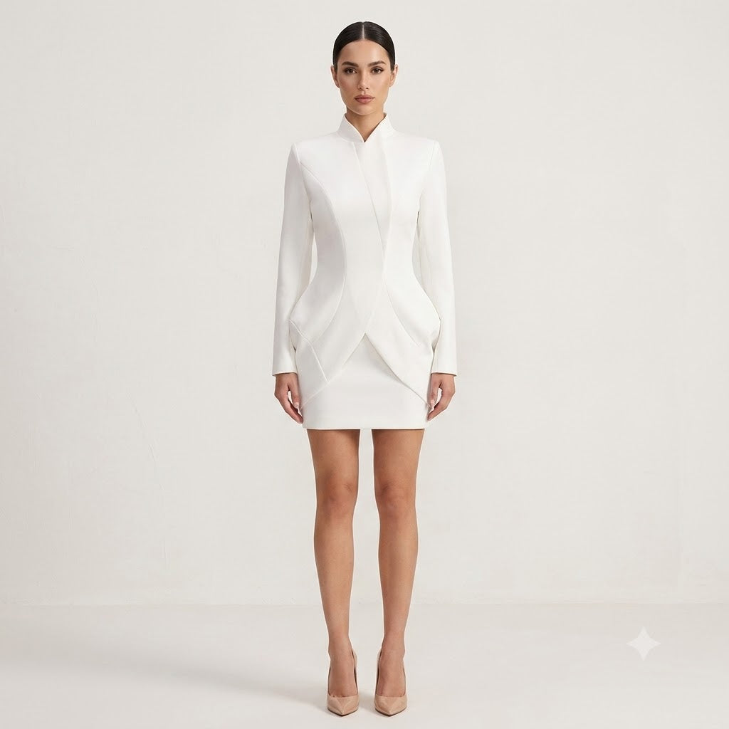 Architectural Crossover Tailored Mini Dress - Pristine White