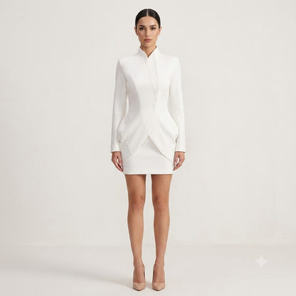 Architectural Crossover Tailored Mini Dress - Pristine White